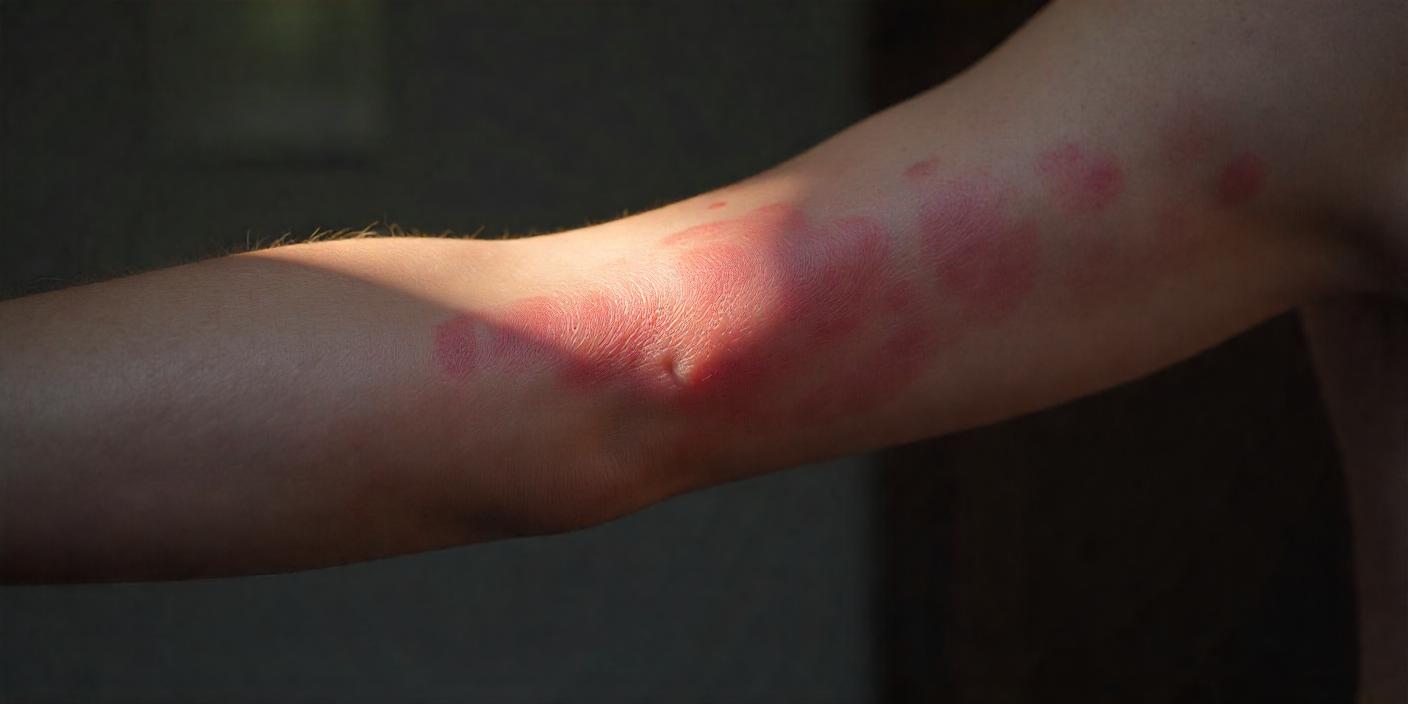 Severe skin rash on an arm indicating a skin disease.