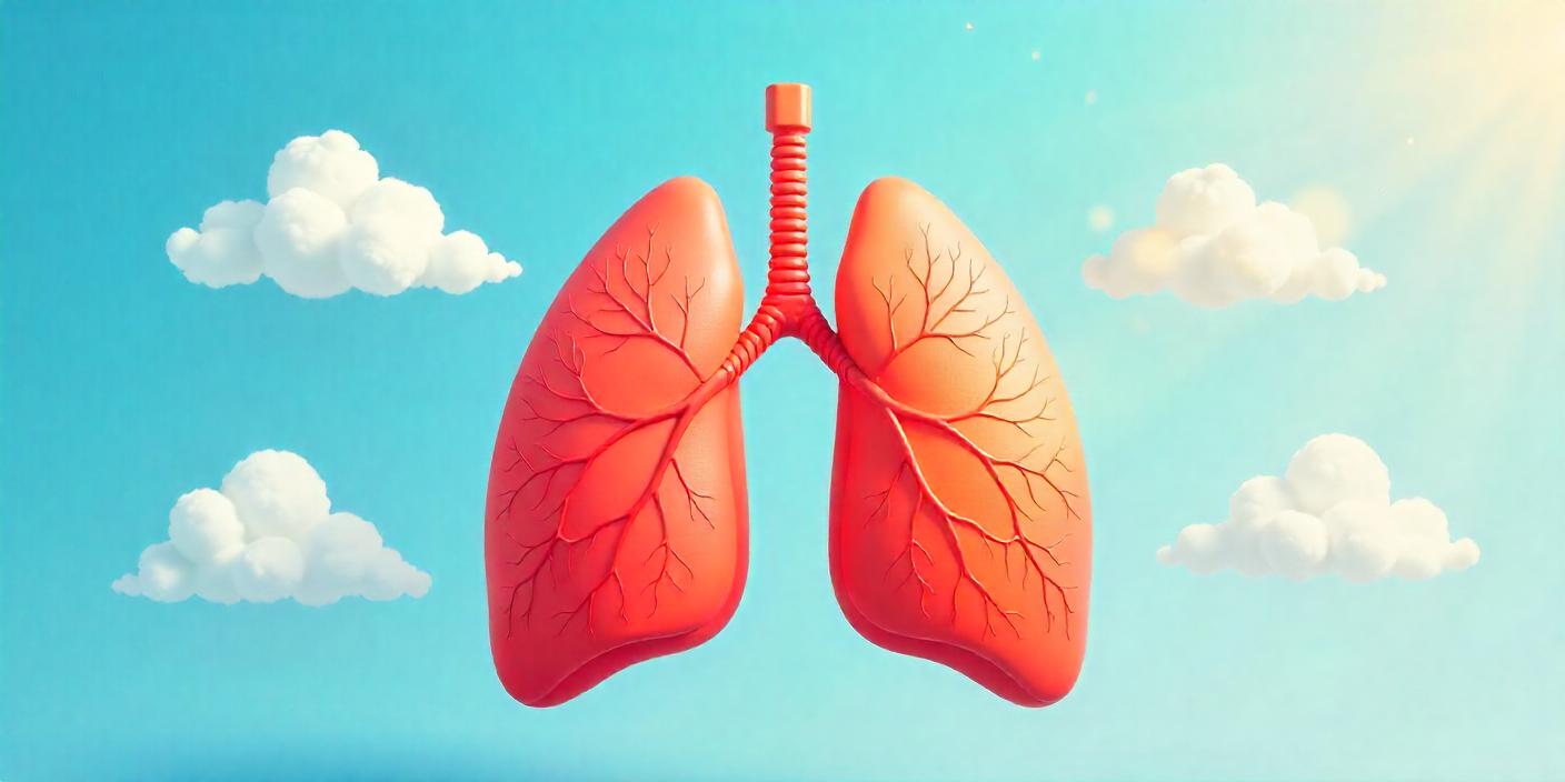 A flat view of healthy lung with cloudy weather background.