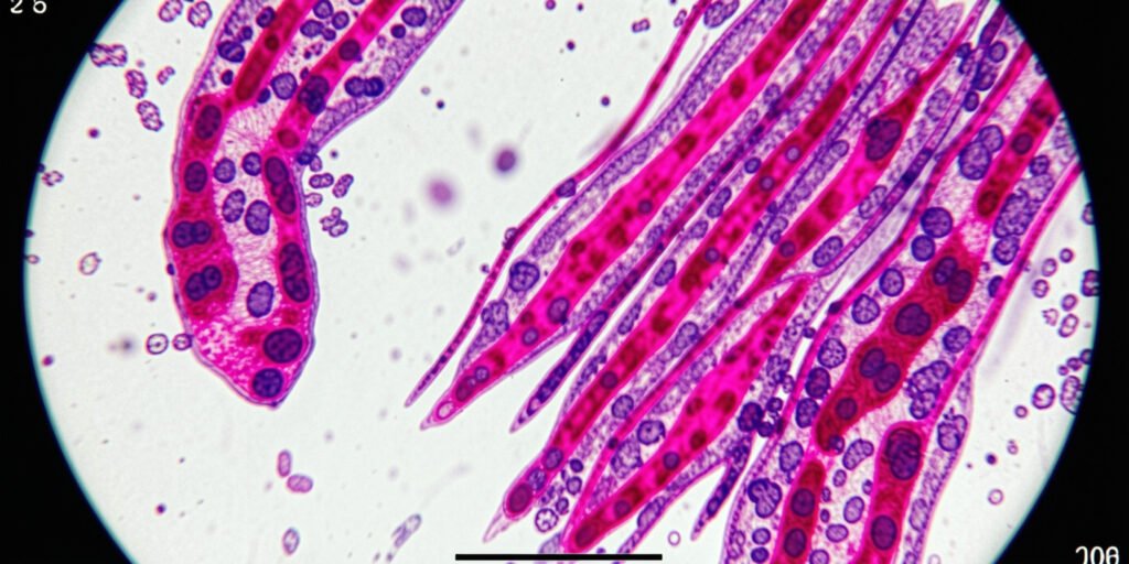 lab/microscope-style image representing fibroblast/procollagen activity. Do Spicules Boost Collagen?