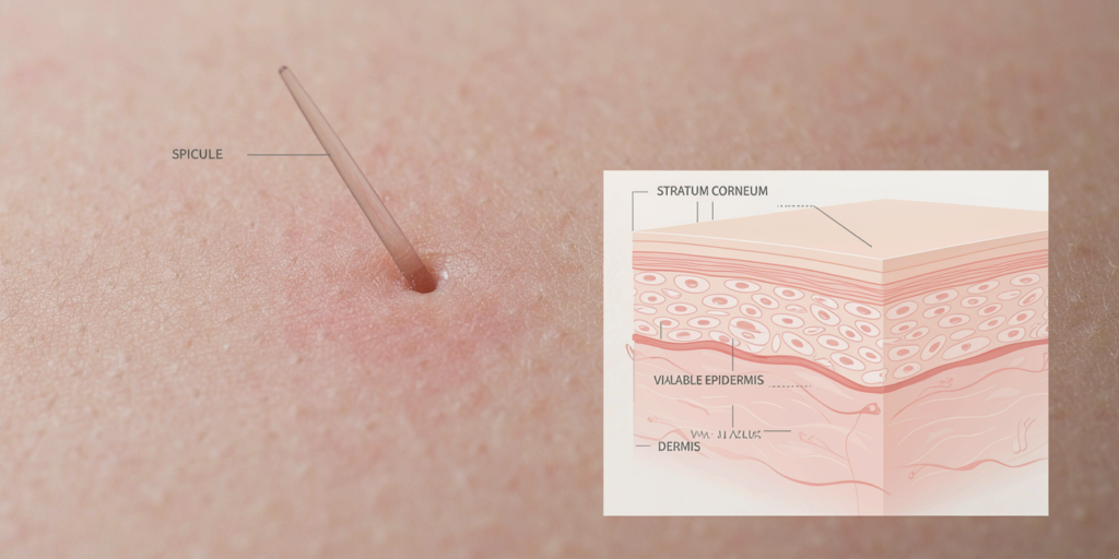 Diagram showing how do spicules work to penetrate the stratum corneum.