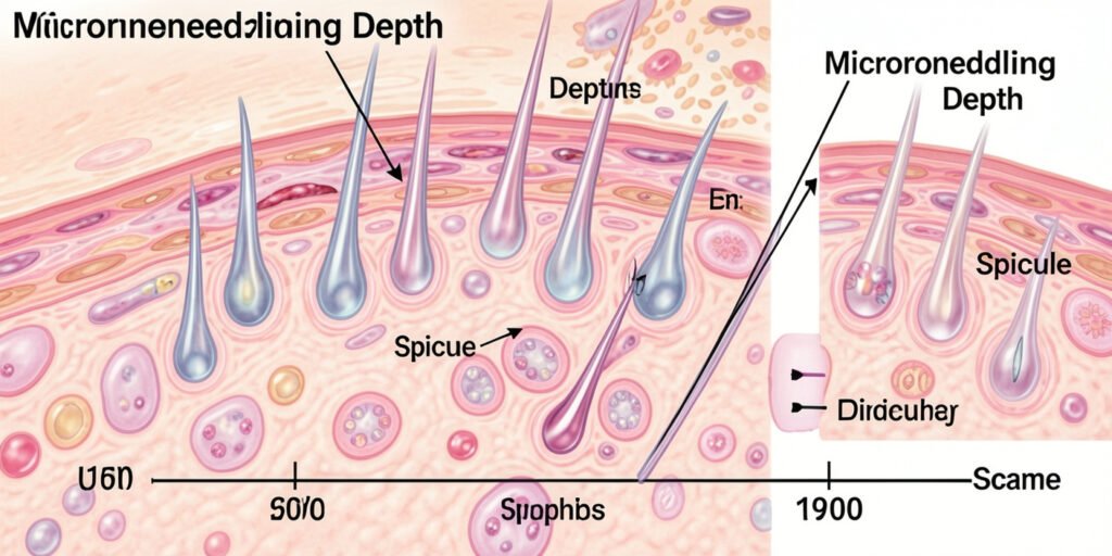 Diagram comparing spicule and micro-needling penetration depth.